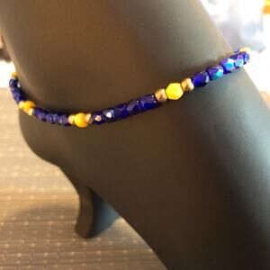 Royal Blue & Yellow Handmade Ankle Bracelet